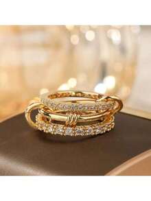 1pc Charm Elegant Gold Stackable Rings For Women, 18k Gold Plated Cubic Zirconia Rings, Silver Gold Multi Ring Mixed Metals Stack Rings Set