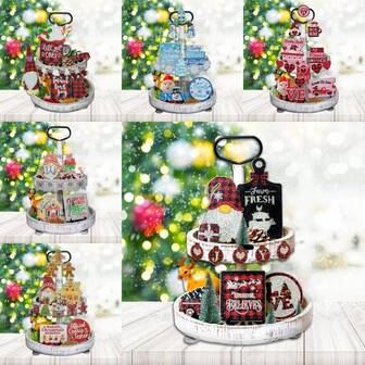 1 套，DIY 钻石画套件 5D 亚克力钻石贴纸圣诞卡通装饰，12 件系列钻石画装饰套装，适用于家庭派对装饰、客厅装饰、节日礼物