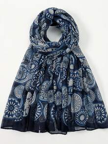 1pc Casual Polyester Balinese Printed Scarf, Graphic Pattern, Suitable For Spring, Summer, Autumn, Winter