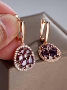 1 par de encantadores pendientes de botón con forma de lágrima de circonita cúbica en tono dorado diseñados para mujeres como joyería de fiesta, regalo de joyería para ella