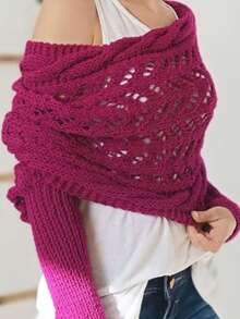 新款秋冬长款针织披肩围巾，镂空超长双袖披肩开衫，可搭配连衣裙 - 鏤空長披肩 - 查看 8