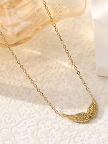 1pc Stainless Steel Personalized Angel Wing Pendant Necklace, 18k Gold Plated Jewelry For Women - Wings Necklace - View 4