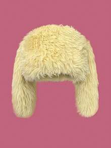 1pc New Sweet & Cute Soft Plush Long Ear Rabbit Ear Protection Hat, Warm Outdoor Lei Feng Hat, Solid Color Casual Polyester Embroidered