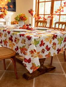1pc Thanksgiving Maple Leaf Print Tablecloth, 3D Bamboo Texture, Washable Rectangular Table Cover For Coffee Tables, Bedside Cabinets, Dining Tables, Home Decor, Dining, Parties, Holidays, Autumn