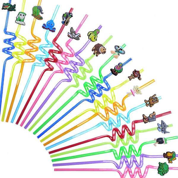 18Pcs/Set Italian Brainrot Cartoon Reusable Straws Cute Tung Tung Tung Sahur Tralalero Tralala Colorful Theme Party Favor Supplies Bombardiro Crocodilo Lirili Larila Glorbo Frutto Drillo