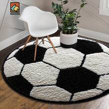 1pc/10pcs 2D Football Bathroom Anti-Slip Mat, Flannel Material, Round Floor Mat, Plush Decoration, Suitable For Bathroom, Door, Kitchen, Living Room And Other Occasions, Machine Washable, Non-Slip, Christmas Decoration, Gift Choice
