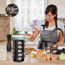 Spice Rack Countertop Rotating Organizer With Jars Black Kitchen Spinning Shelf Revolving Spice Rack - Black - View 4