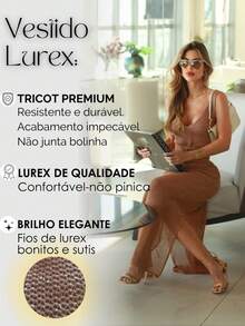 Women's Long Dress With Slit Midi Knit With Lurex Elegant Party - 黑色 - 查看 4