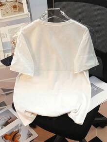 Camiseta casual floral con estampado de calaveras para mujer - Coloridos rosas y flores, cuello redondo, manga corta, ideal para Halloween y uso diario en verano y otoño, ropa de verano casual | Diseño floral vibrante | Ajuste cómodo Mujer casual estampado floral colorido holgado cuello redondo manga corta primavera verano uso diario camiseta - Blanco - Ver 3
