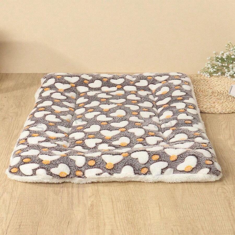 1pc Polyester Star & Heart Pattern Breathable Washable Thick Pet Bed Pad, Suitable For Medium/Small Cats & Dogs (Teddy/Bichon) All Seasons