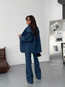 SQUALO Jeans de pierna ancha con detalles de bolsillo, estilo calle retro desgastado y desgarrado con pierna ancha y recortes