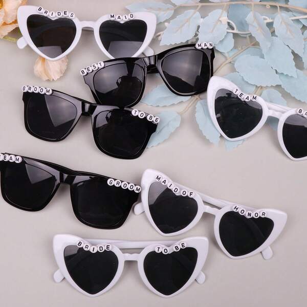 1pc Bridesmaid Hand-Decorated Glasses, Bridal Style Glasses, Personalized Pearl Glasses, Bridal Sunglasses Bachelorette Party Photo Props, Bridesmaid Letter Slogan Wedding Love Glasses