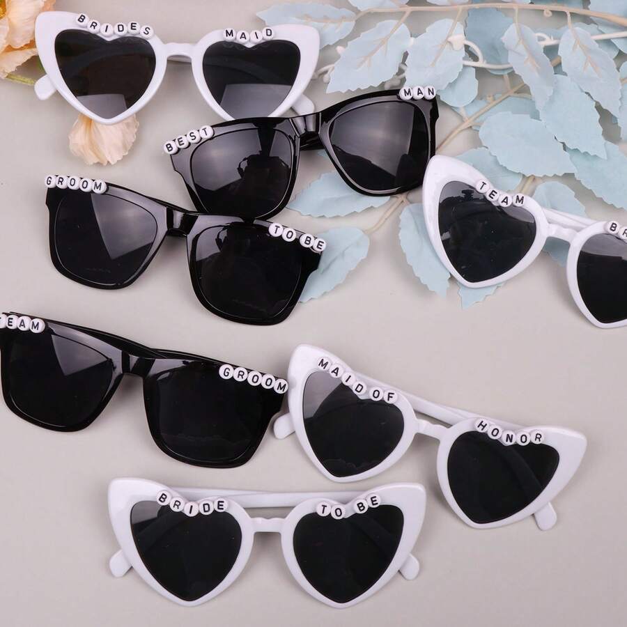 1pc Handmade Decorated Glasses, Bridal Style Glasses, Personalized Pearl Glasses, Bridal Fashion Glasses, Bachelorette Party Photo Prop, Bridesmaid Letter Slogan Wedding Love Glasses - Multicolor - View 1