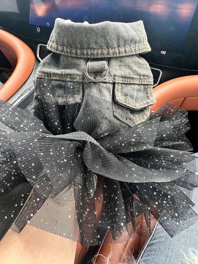 1 件宠物衣服，小型犬/猫服装，可爱时尚舒适星空网眼连衣裙，适合小狗/小猫