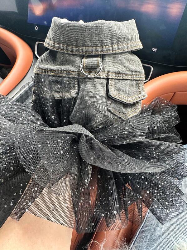 1pc Pet Clothes, Small Dog/Cat Outfit, Cute & Stylish Comfortable Starry Sky Mesh Dress For Puppy/Kitten