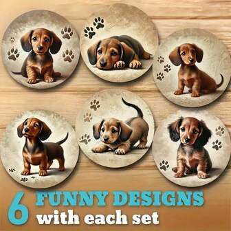 6 st/set söta träunderlägg med taxtema, te-/kaffeunderlägg, eftermiddagsteunderlägg, utsökt drömlik dekor, julrumsdekor, idealisk heminredning, elegant jul-/födelsedagspresent, 1 set med 6 st, 300 set med 1800 st