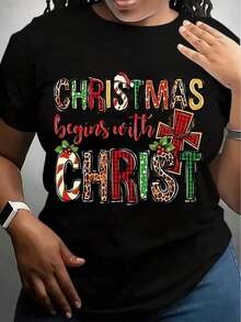 % Cotton Graphic Hoodies,Y2k Style Festive Letter Print Short Sleeve-Shirt - Women's Casual Round Neck Tee - All Seasons Available,Oversize S To 5XL ,Summer-Shirt, Holiday, - 白色 - 查看 2