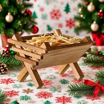 1 pieza Adorno del pesebre del Niño Jesús, decoración de escena de la Natividad del pesebre de Jesús de madera, decoración navideña religiosa Miniatura del pesebre para escena de Natividad interior (No incluye heno natural)
