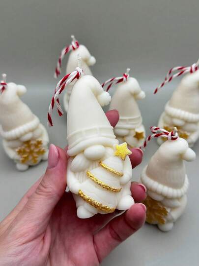 1 PIEZA Molde de silicona lindo de enanito DIY Papá Noel creativo sosteniendo árbol de Navidad / sosteniendo molde de vela de aromaterapia de copo de nieve Decoración del hogar de vacaciones Regalo Ornamento Molde de yeso Artesanía Haciendo Moldes de fundición de resina epoxi