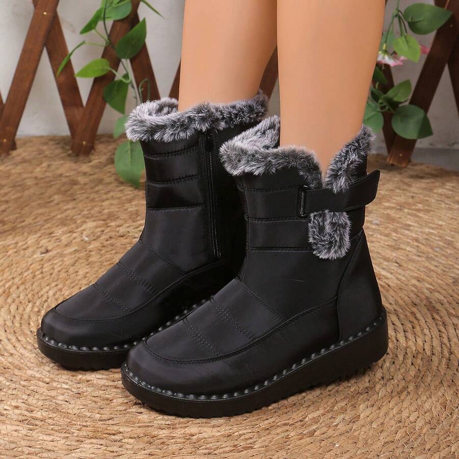 Botas de Nieve de Invierno Nuevas y Gruesas de Forro Polar para el Noreste, Zapatos de Algodón Cálidos y Resistentes al Frío - Negro - Ver 1