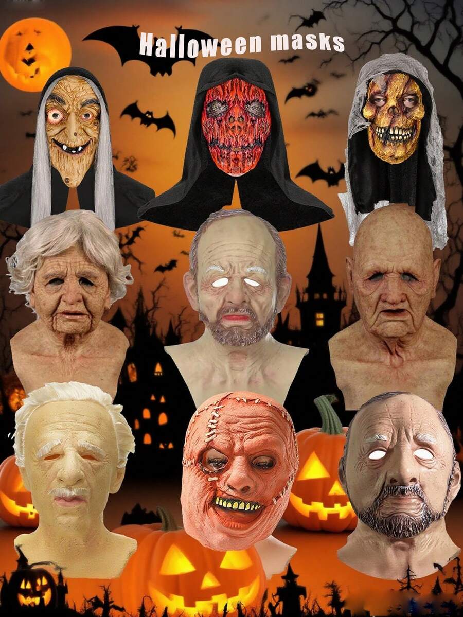 Party Prank Unisex Full-Face Wrinkle Mask, Novel Role-Playing Latex Mask - Burgundy - View 1