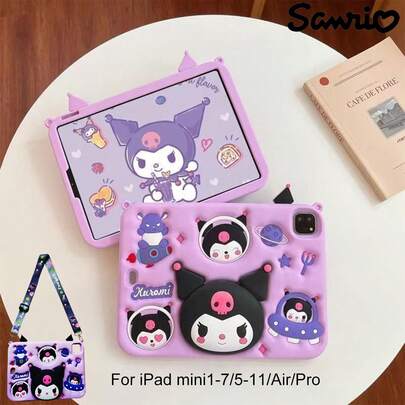 Sanrio Hello Kitty Kuromi Cute Cartoon Soft 3D Silicone Case For IPad 10/11th/56789th/Mini/Air/Pro Galaxy Tab A8 A9+,Shockproof, Wear-Resistant And Anti-Fouling Tablet Cover For IPad 7.9 8.3 9.7 10.2 10.5 10.9 11 Inch,Anti Dirt, Shockproof, Wear-Resistant, Birthday Gift, Holiday Gift,