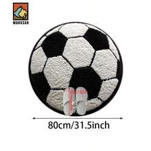 1pc/10pcs 2D Football Bathroom Anti-Slip Mat, Flannel Material, Round Floor Mat, Plush Decoration, Suitable For Bathroom, Door, Kitchen, Living Room And Other Occasions, Machine Washable, Non-Slip, Christmas Decoration, Gift Choice