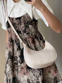 New Fashionable Simple And Stylish Atmosphere Crescent-Shaped Bright Surface Casual Classic Everyday Commuter Bag, Detachable Shoulder Crossbody Bag PU Leather Underarm Bag - Present For Christmas, Birthday And Valentine Armpit Bag Shoulder Bags For Girl Women Bags Lady Purse Underarm Handbag Bags Small Handbag Perfect For Vacation, Work, Dating, Picnic, Party, Going Out And Casual Daily Shopping Thanksgiving Bags  Mother's Day Gifts  Valentine's Day Gifts  Christmas Gifts - 白色 - 查看 3