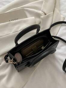 Solid Color Pu Handbag, Simple Casual Small Square Bag, Commuter Mini Shoulder Bag, Fashionable Crossbody Bag For Outings - Black - View 8