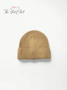 Warm Solid Color Knitted Knitted Hat, Rabbit Fur Knitted Beanie, Winter Warm Versatile Simple Korean Style Pullover Hat, Suitable For Outdoor, Daily Wear, Halloween Costumes, And Autumn, Solid Color Casual Knit Fabric