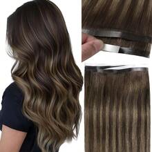 DDIY Long Weft Tape In Hair Extensions Human Hair Invisible Tape In Hair Extension 16 Inch 50g Rooted Darkesty Brown To Chestnut Brown Highlights One Piece Wide Weft 31.5" 80cm10 - R226深棕色配栗棕色 - 查看 1