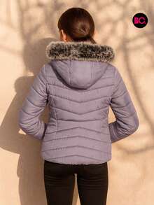 Big City Basic Girl's Quilted Jacket Plush Interior Casual Fashion With Hood - Lilac Purple - View 2