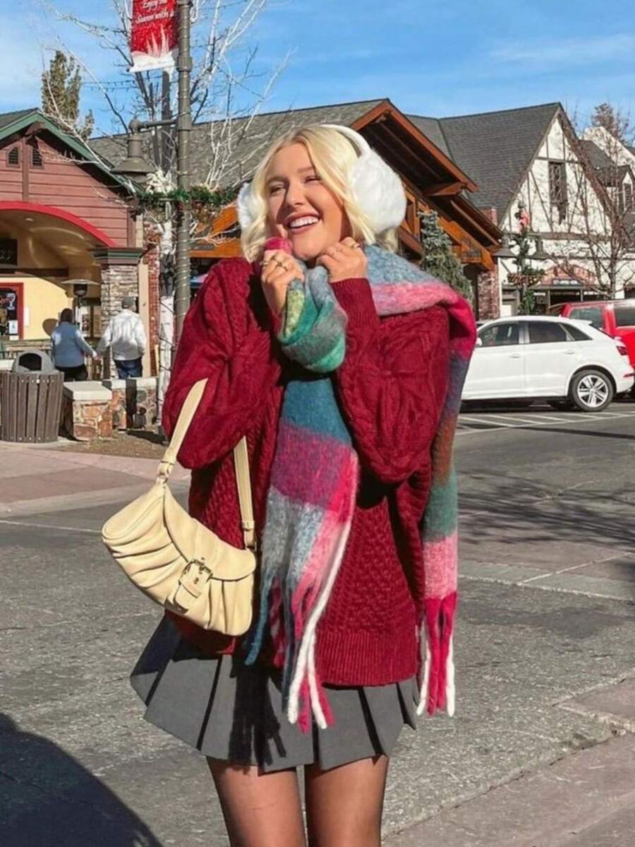 1pc Women Colorful Plaid Scarf, Warm Neck Warmer, Suitable For Daily Life, Work, Shopping In Autumn/Winter For Dress