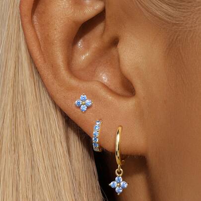 EleRunis 3pcs S925 Sterling Silver Cubic Zirconia Flower Earrings, Creative Classic Petite Ear Cuff Earrings, Suitable For Women's Wedding, Engagement Party Wear, Also Can Be Given As Gifts