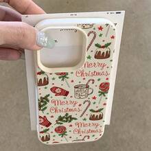 1pc TPU Material Festive Cozy Christmas Pudding & Candy Cane Pattern Phone Case Compatible With Iphone/ Phones,International Version, Not The Domestic Version - White - View 3