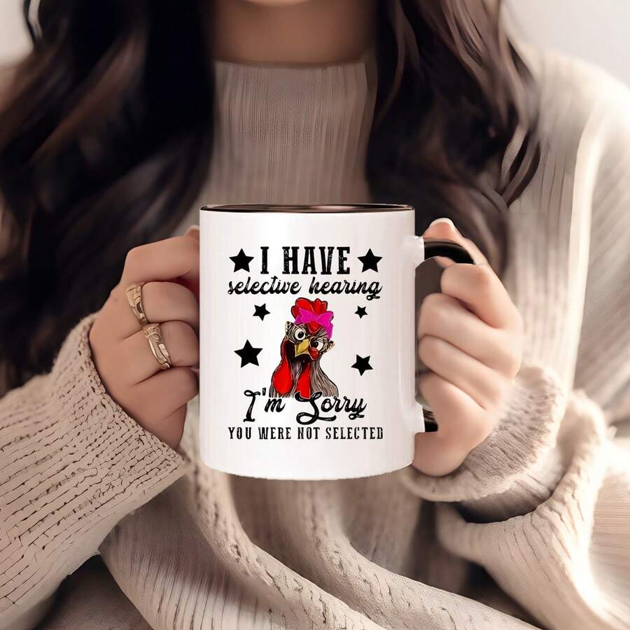 1pc 11oz Coffee Mug With Funny Chicken Quote & Cartoon Design - Insulated Reusable White & Black Mug, Hand-Wash Only, Perfect Gift For Men, Women, Couples, Humorous Drinkware, Coffee Cup - Chicken Quotes - View 1