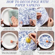 Crtiin 36 Pack 9 Styles Decoupage Napkins Assorted Floral Decorative Decoupage Napkins Chinoiserie Cocktail Paper For DIY Crafting Birthday Party Each Unfolded 13 Inch Blue And White Floral - Blue - View 5