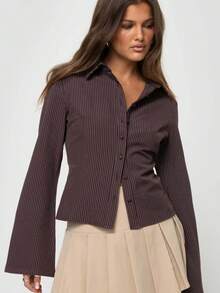 Soft Wrinkle-Free Button Down Stretch Shirts For Women, Breathable Moisture-Wicking Casual Work Dress Tops - màu nâu - Xem 1