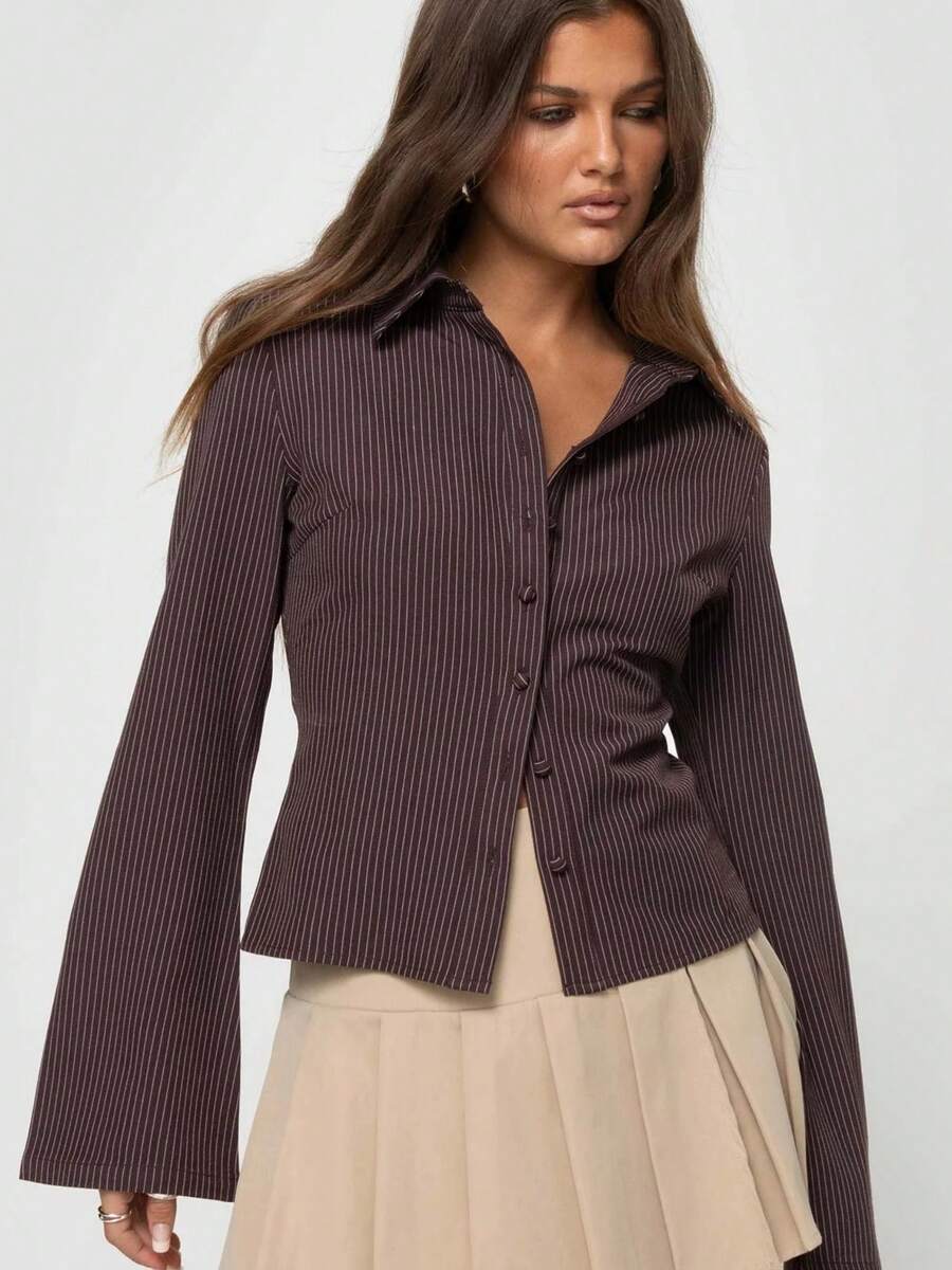 Soft Wrinkle-Free Button Down Stretch Shirts For Women, Breathable Moisture-Wicking Casual Work Dress Tops - màu nâu - Xem 1