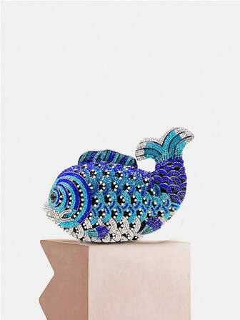 庆典、正式活动、水钻派对钱包、超迷你钻石包、女士迷你鱼形手拿包、奢华水钻钱包、闪亮宴会手提包、婚礼派对手拿包、最佳礼品（带盒）