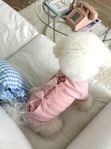 LANGXINGCS 1pc LANGXINGCS Warm Pet Hoodie, Cute Bow Patchwork Design, Versatile Autumn/Winter Warm Sweatshirt For Small/Medium Dogs & Cats, Suitable For Poodle, Teddy, Bichon Frise