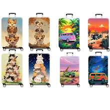 1件动物叠叠系列印花图案，加厚旅行箱保护套，加厚旅行箱配件，适用于商务、出差、度假、旅行、行李托运、返校，为您的旅行箱增添色彩。适用于20-28英寸旅行箱。学校用品包，学校用品 - 彩色 - 查看 2