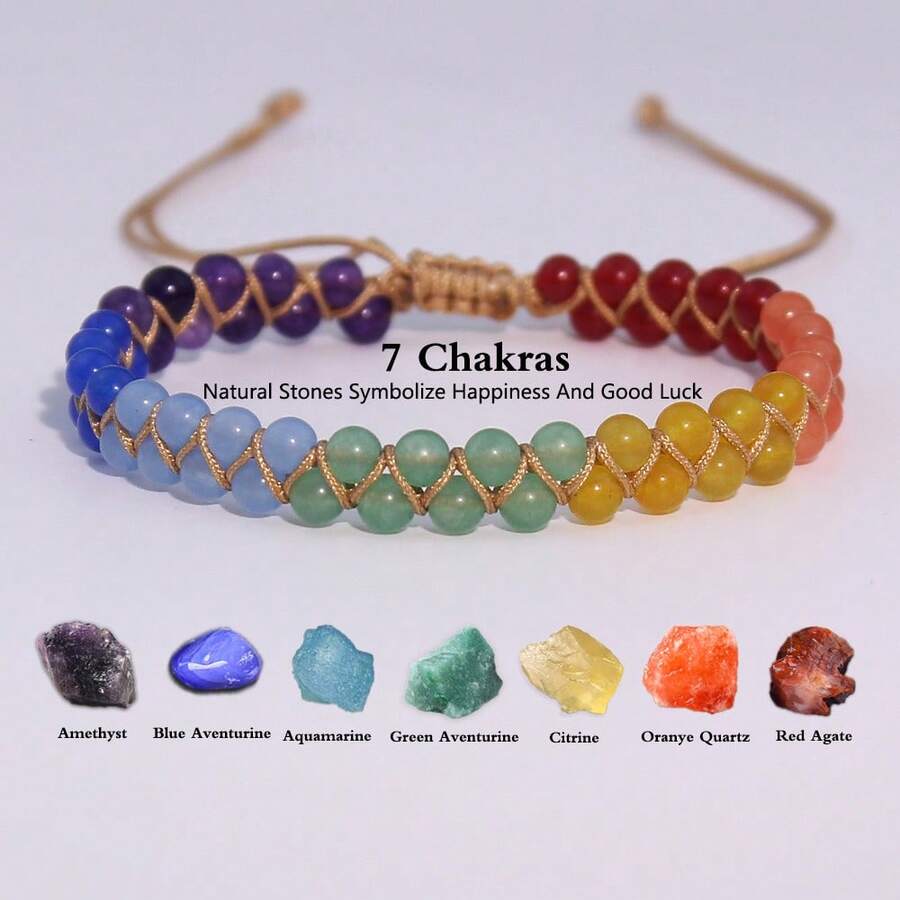 1 pieza Pulsera hecha a mano de doble capa con cristal natural de estilo bohemio y siete chakras envuelta en alambre. Trae buena suerte y riqueza, sirve como un regalo ideal y es adecuada para uso diario en todas las estaciones.
