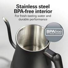 Hamilton Beach - Hervidor eléctrico compacto de cuello de cisne de 20 onzas / 0,6 litros para agua hirviendo, verter sobre café, té, calentamiento ultra rápido con 1200 vatios, interior de acero - Negro - - Ver 6