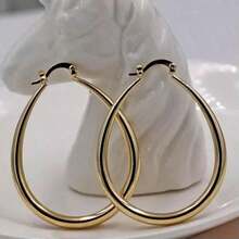 1 Pair 30mm Gold Plated Hoop Earrings - Bohemian Minimalist Colorful Hoops For Women, Dainty Elegant Jewelry, Perfect Gift For Daily & Special Occasions - 金色 - 查看 11