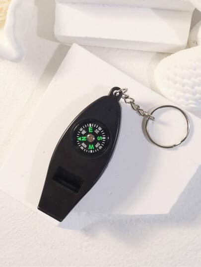 1个四合一多功能指南针、哨子、温度计、放大镜钥匙扣，户外运动塑料多功能哨子指南针吊坠，防水放大镜，学生教学工具指南针配件