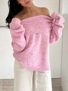 2025秋冬露肩翻领露背针织衫，简约时尚，适合约会和日常穿着，时尚优雅的粉色女装 - 粉色 - 查看 5