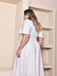 Vestido longo Luxo plus size  liso duna linho  elegante manga curto