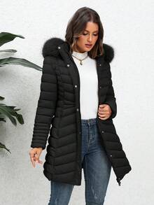 Giolshon 女士简约纯色外套，适合秋冬季日常穿着和机场出行 - 黑色 - 查看 4