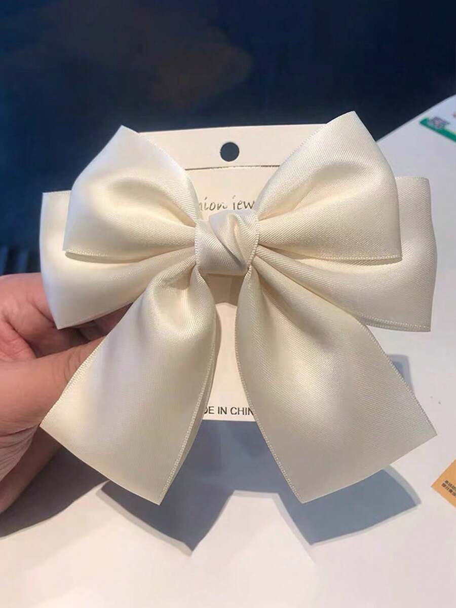 1个女士发饰蝴蝶结，可爱缎面蝴蝶结发夹，长尾复古发饰，金属蝴蝶结发夹，返校必备，发爪，发夹，女士发饰，头部饰品，发卡 - 米色 - 查看 1
